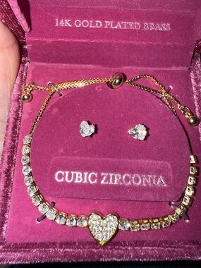 Gold-Tone Heart Tennis Bracelet with Clear Cubic Zirconia - Gold